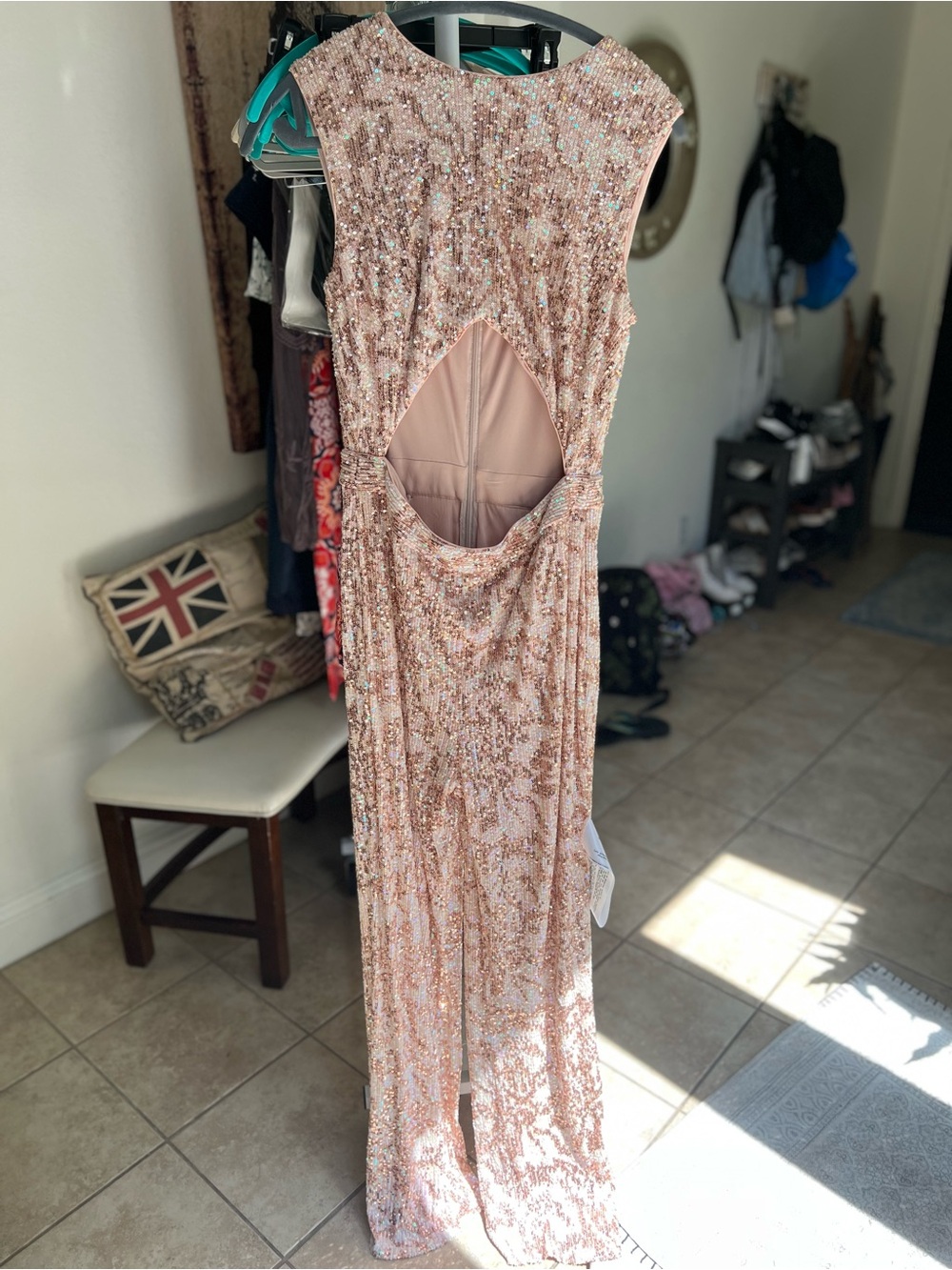 Sequin Cutout Evening Jumpsuit - Blush Pink